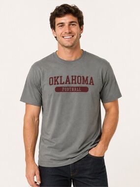 Oklahoma Football Men’s Gray Maroon Graphic T Shirt Size Large